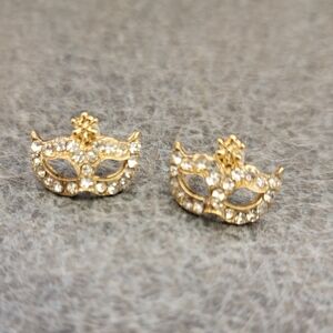 Dainty Gold Mask Earrings with Crystals